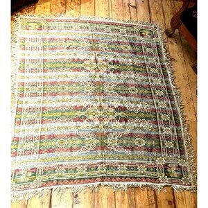 Moroccan-Inspired Woven Tapestry Rug Fringe 78x90 Made In Italy Horse Design